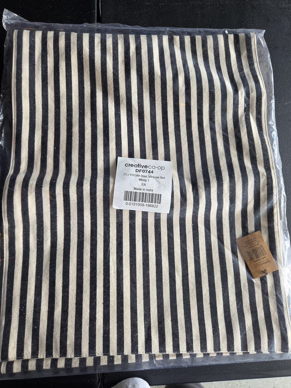 Creative Co-Op Black and Cream Vertical Stripe Table Runner
